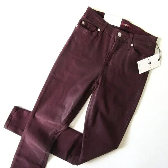 NWT 7 For All Mankind The Skinny Ankle in Bordeaux Coated Stretch Jeans 25 - Picture 2 of 5